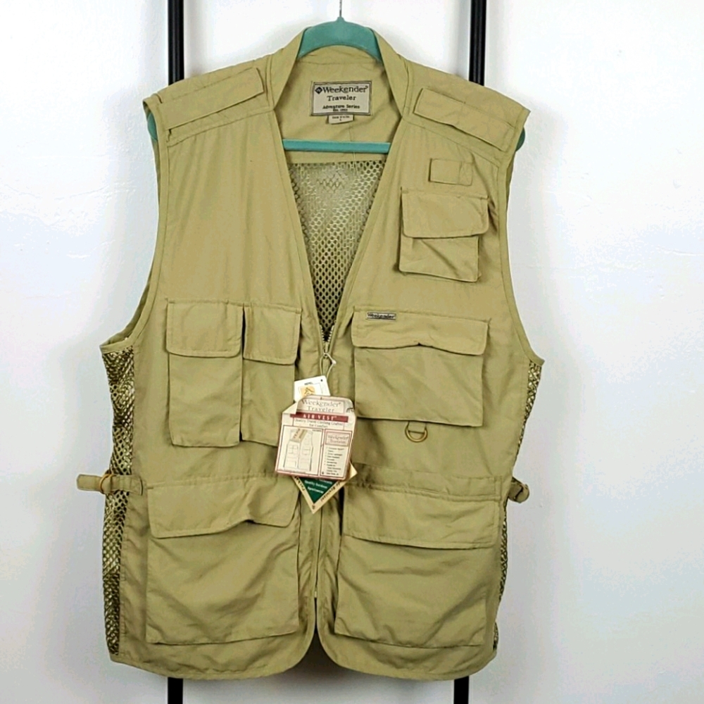 Weekend Traveler Adventure Series Vest Mens L Green Fishing Travel Utility Vest